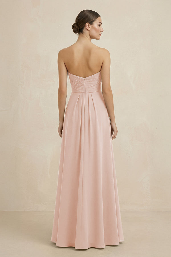 Sweetheart Chiffon A - Line Bridesmaid Dress with Slit in Pale Blush - KissProm Bridesmaid Dresses
