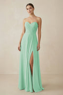Sweetheart Chiffon A - Line Bridesmaid Dress with Slit in Pale Pistachio - KissProm Bridesmaid Dresses