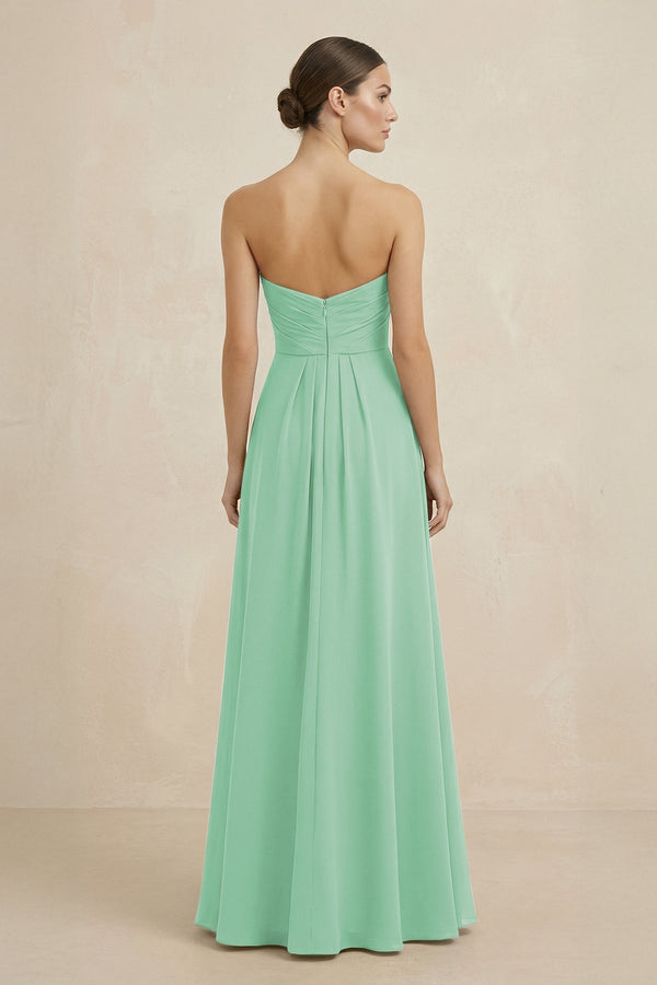 Sweetheart Chiffon A - Line Bridesmaid Dress with Slit in Pale Pistachio - KissProm Bridesmaid Dresses