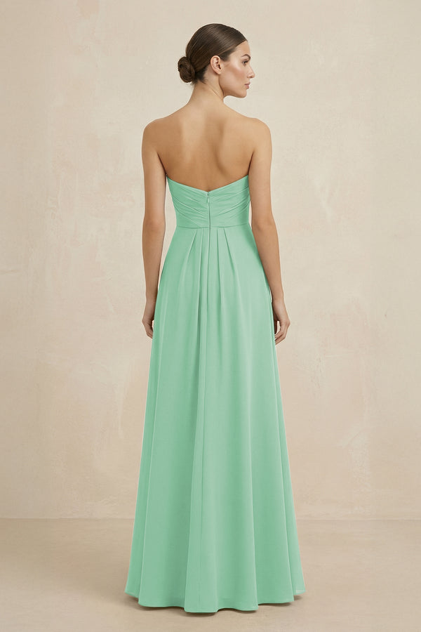 Sweetheart Chiffon A - Line Bridesmaid Dress with Slit in Pale Pistachio - KissProm Bridesmaid Dresses