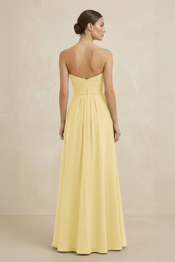 Sweetheart Chiffon A - Line Bridesmaid Dress with Slit in Pastel Yellow - KissProm Bridesmaid Dresses