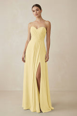 Sweetheart Chiffon A - Line Bridesmaid Dress with Slit in Pastel Yellow - KissProm Bridesmaid Dresses