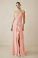 Sweetheart Chiffon A - Line Bridesmaid Dress with Slit in Rose Petal - KissProm Bridesmaid Dresses