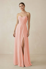Sweetheart Chiffon A - Line Bridesmaid Dress with Slit in Rose Petal - KissProm Bridesmaid Dresses