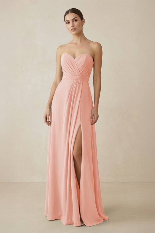 Sweetheart Chiffon A - Line Bridesmaid Dress with Slit in Rose Petal - KissProm Bridesmaid Dresses