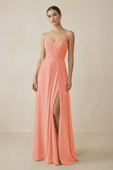Sweetheart Chiffon A - Line Bridesmaid Dress with Slit in Rosette - KissProm Bridesmaid Dresses