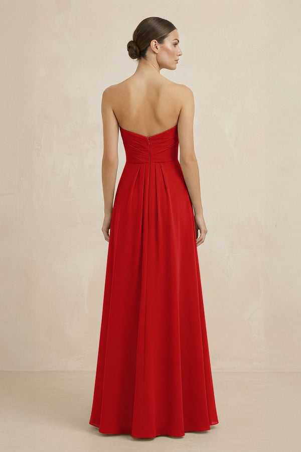 Sweetheart Chiffon A - Line Bridesmaid Dress with Slit in Ruby Red - KissProm Bridesmaid Dresses