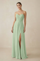 Sweetheart Chiffon A - Line Bridesmaid Dress with Slit in Sage - KissProm Bridesmaid Dresses