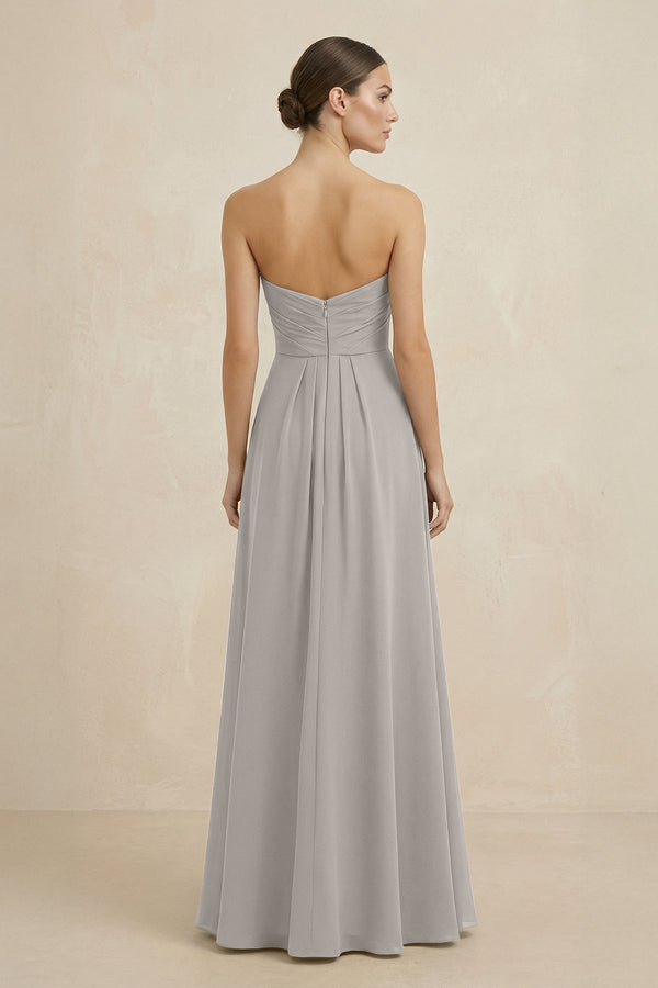 Sweetheart Chiffon A - Line Bridesmaid Dress with Slit in Silver - KissProm Bridesmaid Dresses