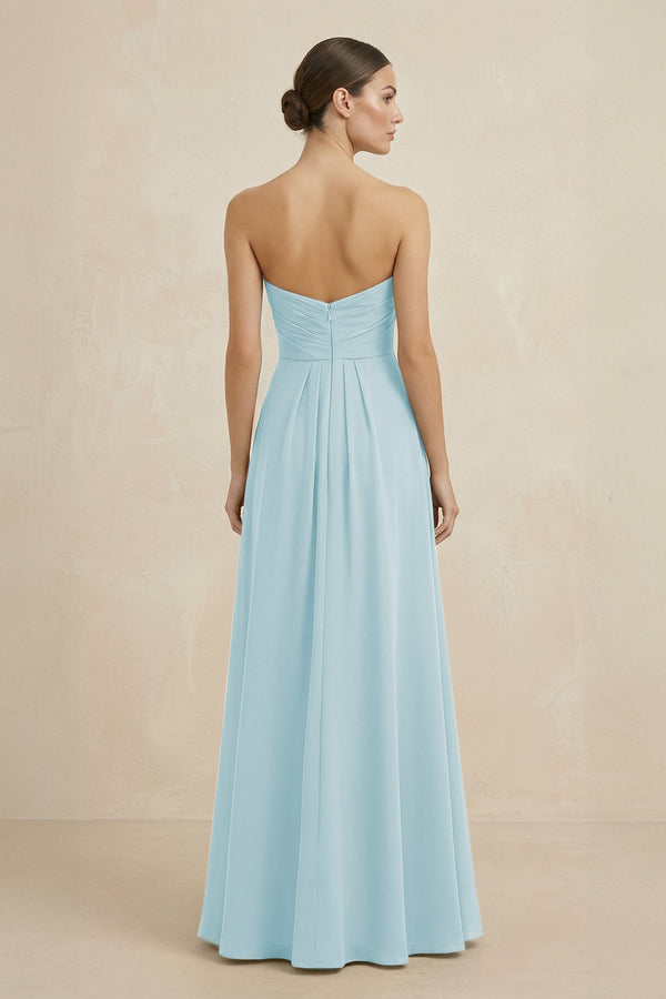 Sweetheart Chiffon A - Line Bridesmaid Dress with Slit in Sky Blue - KissProm Bridesmaid Dresses