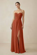 Sweetheart Chiffon A - Line Bridesmaid Dress with Slit in Spice - KissProm Bridesmaid Dresses