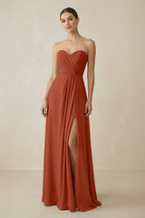Sweetheart Chiffon A - Line Bridesmaid Dress with Slit in Spice - KissProm Bridesmaid Dresses