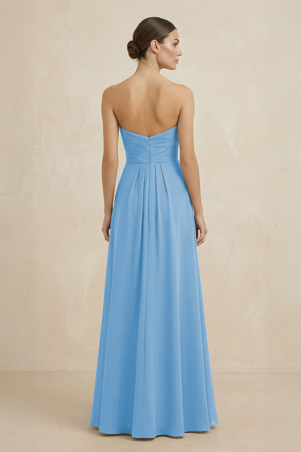 Sweetheart Chiffon A - Line Bridesmaid Dress with Slit in Steel Blue - KissProm Bridesmaid Dresses