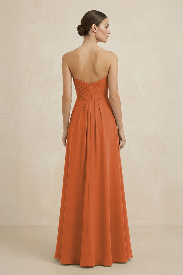 Sweetheart Chiffon A - Line Bridesmaid Dress with Slit in Terracotta - KissProm Bridesmaid Dresses