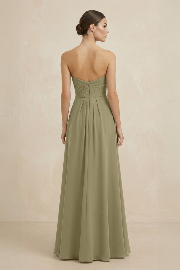 Sweetheart Chiffon A - Line Bridesmaid Dress with Slit in Thyme - KissProm Bridesmaid Dresses