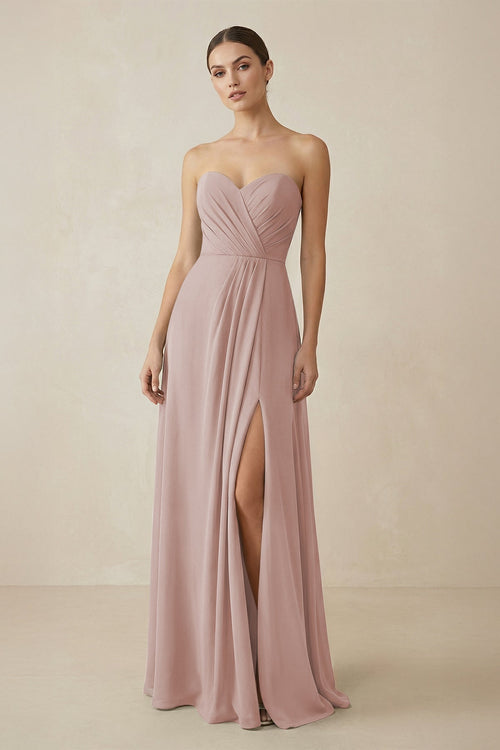 Sweetheart Chiffon A - Line Bridesmaid Dress with Slit in Toffee - KissProm Bridesmaid Dresses