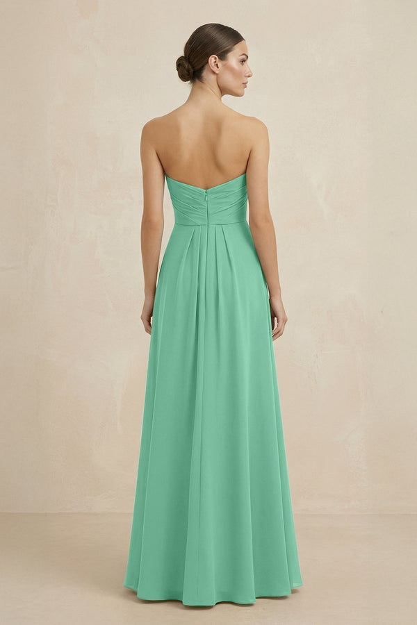 Sweetheart Chiffon A - Line Bridesmaid Dress with Slit in Turquoise - KissProm Bridesmaid Dresses