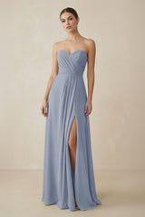 Sweetheart Chiffon A - Line Bridesmaid Dress with Slit in Twilight - KissProm Bridesmaid Dresses