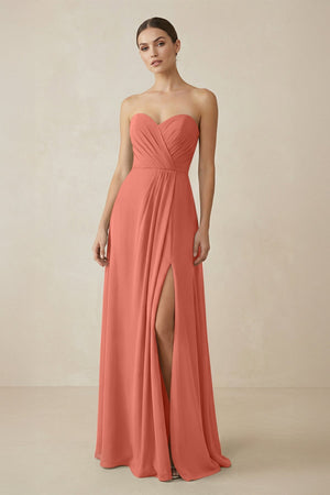 Sweetheart Chiffon A - Line Bridesmaid Dress with Slit in Wild Rose - KissProm Bridesmaid Dresses