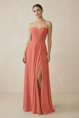 Sweetheart Chiffon A - Line Bridesmaid Dress with Slit in Wild Rose - KissProm Bridesmaid Dresses