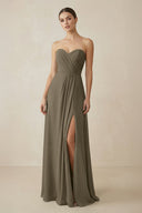 Sweetheart Chiffon A - Line Bridesmaid Dress with Slit in Willow Green - KissProm Bridesmaid Dresses