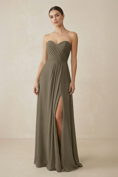 Sweetheart Chiffon A - Line Bridesmaid Dress with Slit in Willow Green - KissProm Bridesmaid Dresses