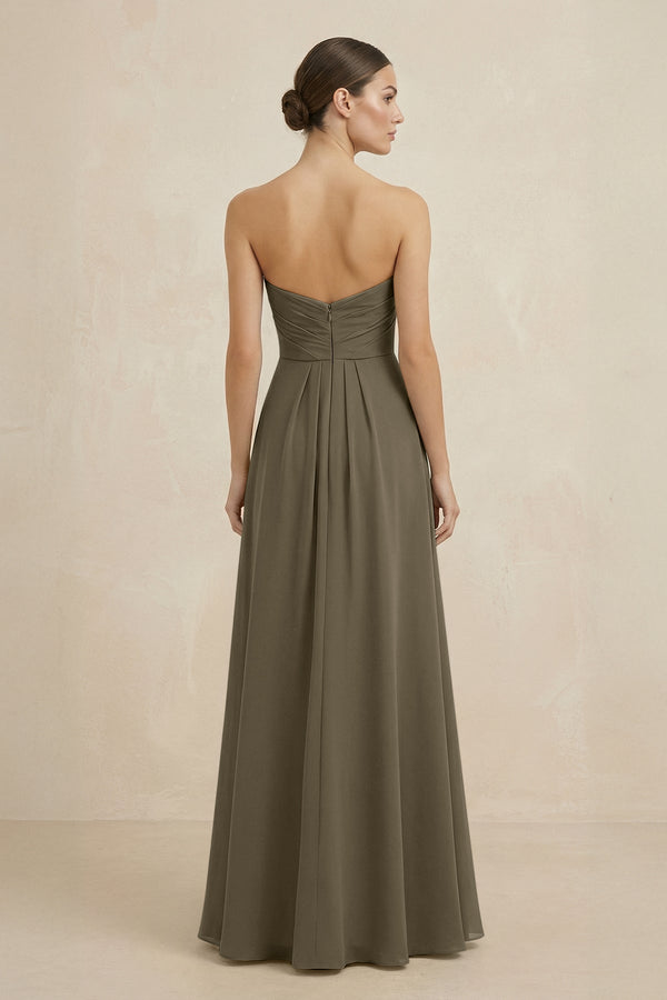 Sweetheart Chiffon A - Line Bridesmaid Dress with Slit in Willow Green - KissProm Bridesmaid Dresses