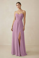 Sweetheart Chiffon A - Line Bridesmaid Dress with Slit in Wisteria - KissProm Bridesmaid Dresses