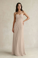 Sweetheart Chiffon Pleated Sheath Bridesmaid Dress in Almond - KissProm Bridesmaid Dresses