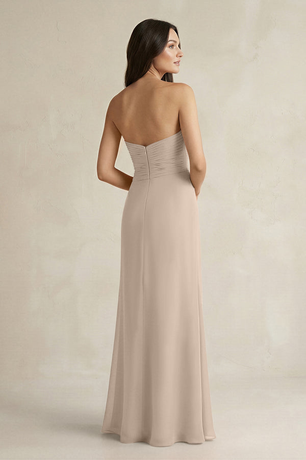 Sweetheart Chiffon Pleated Sheath Bridesmaid Dress in Almond - KissProm Bridesmaid Dresses