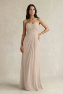 Sweetheart Chiffon Pleated Sheath Bridesmaid Dress in Almond - KissProm Bridesmaid Dresses