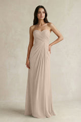 Sweetheart Chiffon Pleated Sheath Bridesmaid Dress in Almond - KissProm Bridesmaid Dresses