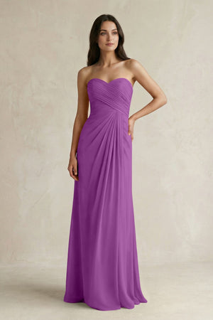Sweetheart Chiffon Pleated Sheath Bridesmaid Dress in Amethyst - KissProm Bridesmaid Dresses