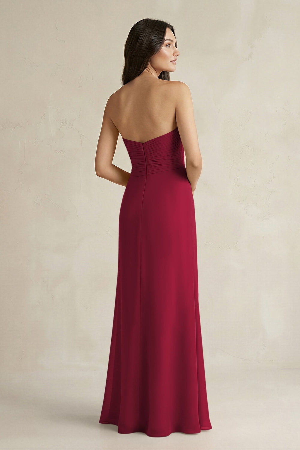 Sweetheart Chiffon Pleated Sheath Bridesmaid Dress in Berry - KissProm Bridesmaid Dresses