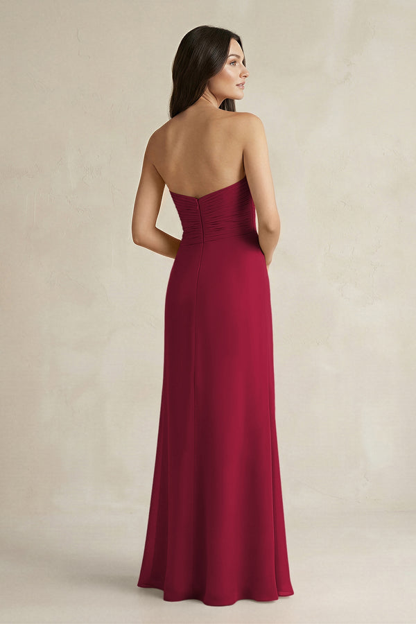Sweetheart Chiffon Pleated Sheath Bridesmaid Dress in Berry - KissProm Bridesmaid Dresses