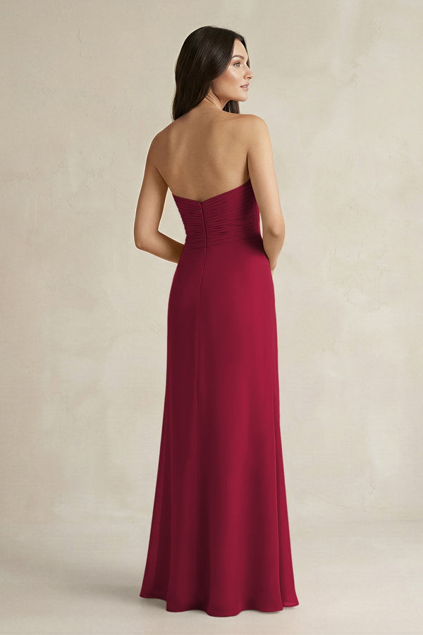 Sweetheart Chiffon Pleated Sheath Bridesmaid Dress in Berry - KissProm Bridesmaid Dresses