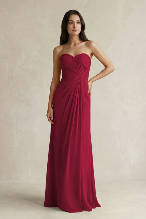 Sweetheart Chiffon Pleated Sheath Bridesmaid Dress in Berry - KissProm Bridesmaid Dresses