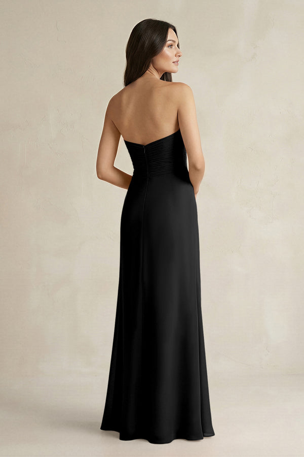 Sweetheart Chiffon Pleated Sheath Bridesmaid Dress in Black - KissProm Bridesmaid Dresses