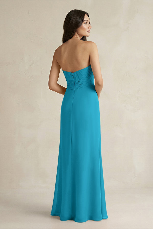 Sweetheart Chiffon Pleated Sheath Bridesmaid Dress in Blue Jay - KissProm Bridesmaid Dresses