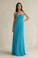 Sweetheart Chiffon Pleated Sheath Bridesmaid Dress in Blue Jay - KissProm Bridesmaid Dresses