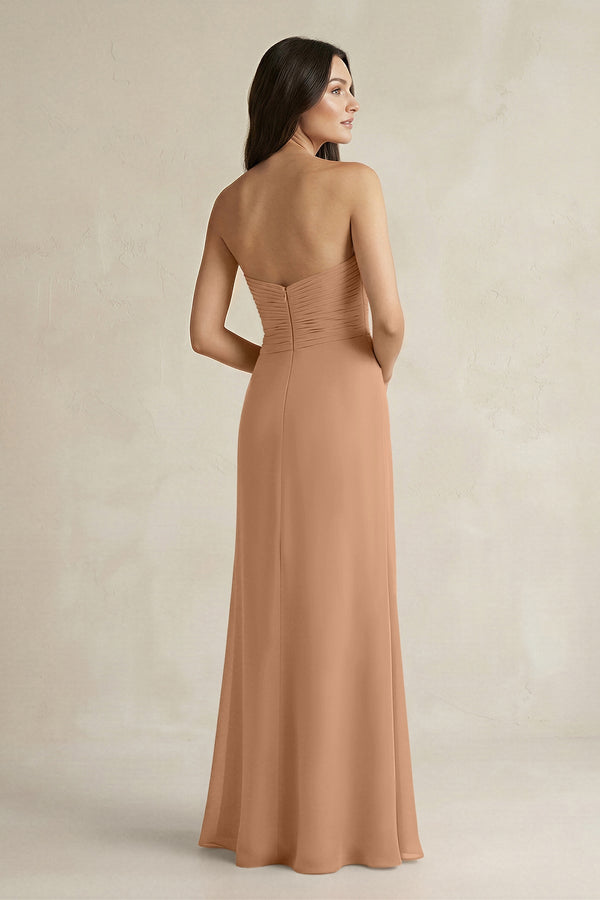 Sweetheart Chiffon Pleated Sheath Bridesmaid Dress in Bronzer - KissProm Bridesmaid Dresses