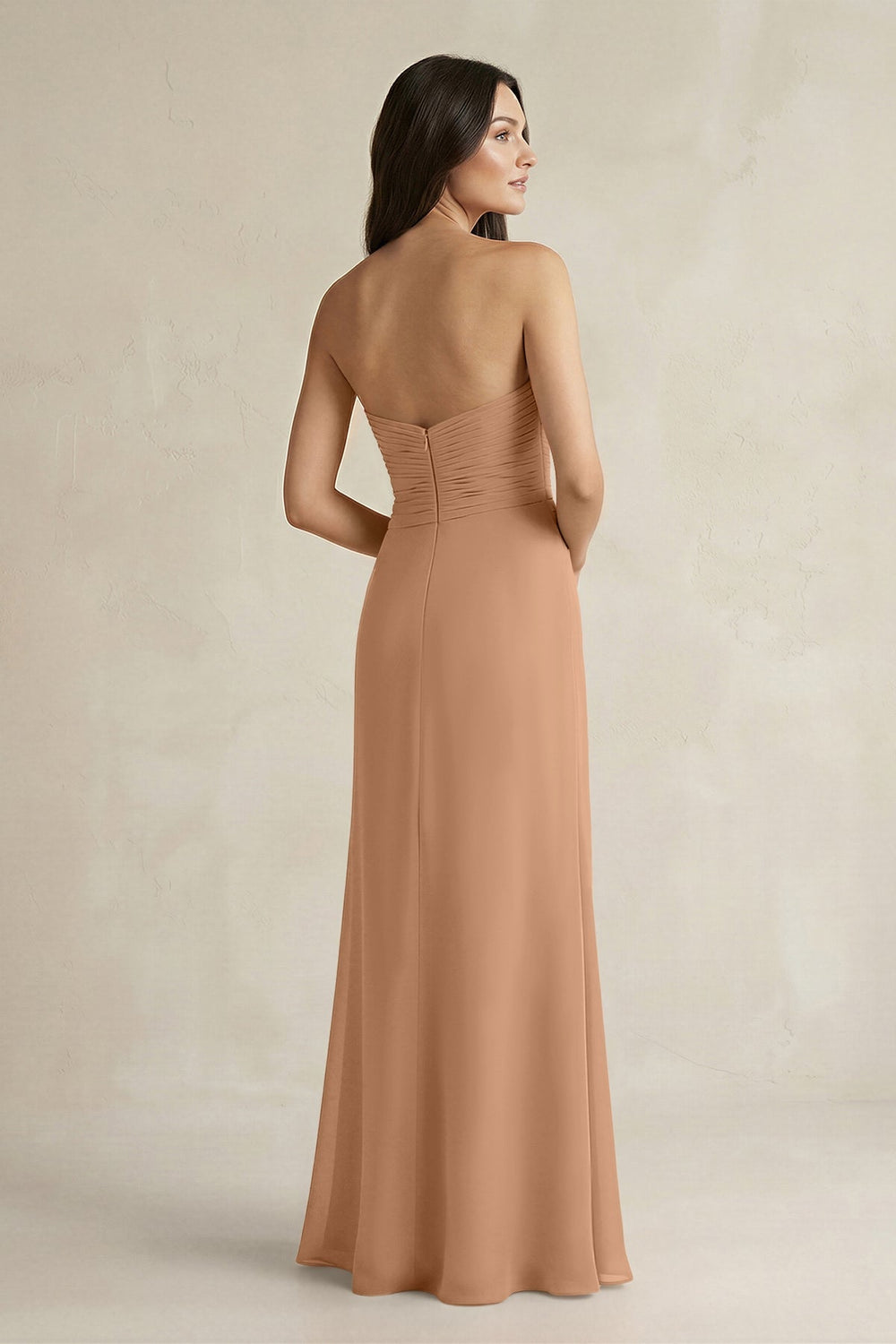 Sweetheart Chiffon Pleated Sheath Bridesmaid Dress in Bronzer - KissProm Bridesmaid Dresses