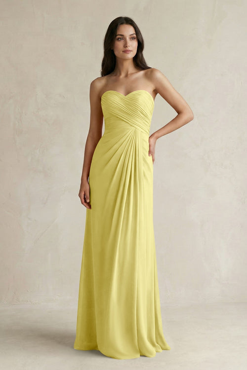 Sweetheart Chiffon Pleated Sheath Bridesmaid Dress in Buttercup - KissProm Bridesmaid Dresses