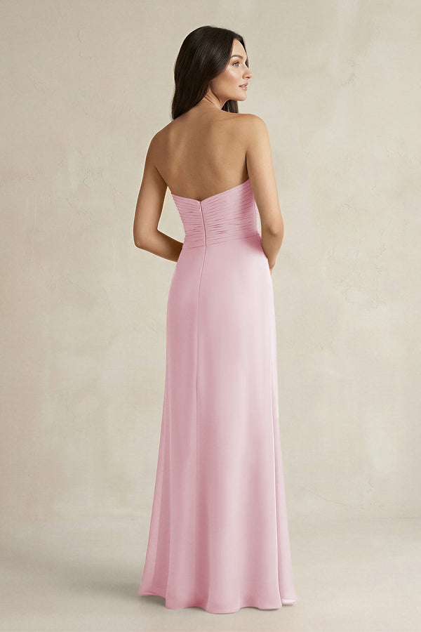 Sweetheart Chiffon Pleated Sheath Bridesmaid Dress in Candy Pink - KissProm Bridesmaid Dresses