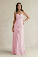 Sweetheart Chiffon Pleated Sheath Bridesmaid Dress in Candy Pink - KissProm Bridesmaid Dresses
