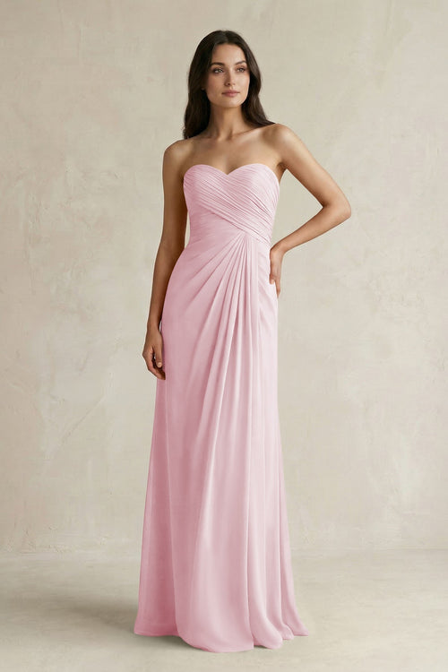Sweetheart Chiffon Pleated Sheath Bridesmaid Dress in Candy Pink - KissProm Bridesmaid Dresses