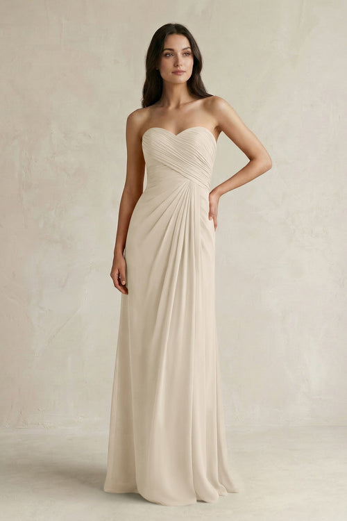 Sweetheart Chiffon Pleated Sheath Bridesmaid Dress in Champagne - KissProm Bridesmaid Dresses