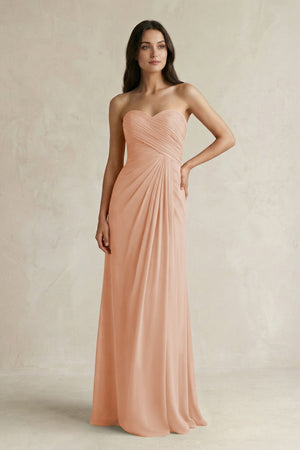 Sweetheart Chiffon Pleated Sheath Bridesmaid Dress in Champagne Rose - KissProm Bridesmaid Dresses