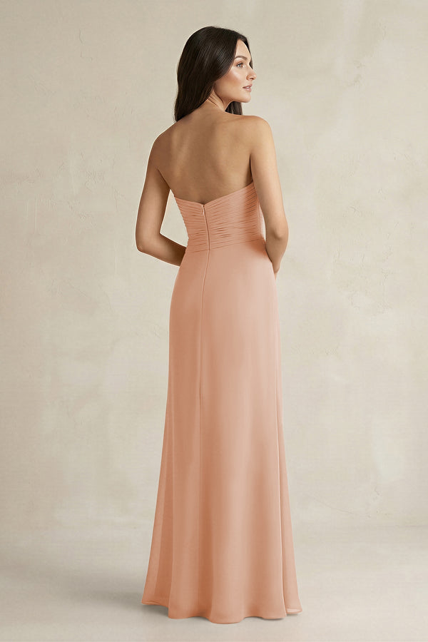 Sweetheart Chiffon Pleated Sheath Bridesmaid Dress in Champagne Rose - KissProm Bridesmaid Dresses
