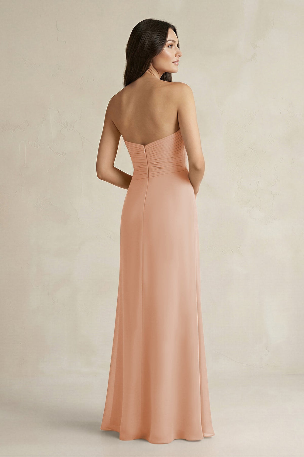 Sweetheart Chiffon Pleated Sheath Bridesmaid Dress in Champagne Rose - KissProm Bridesmaid Dresses